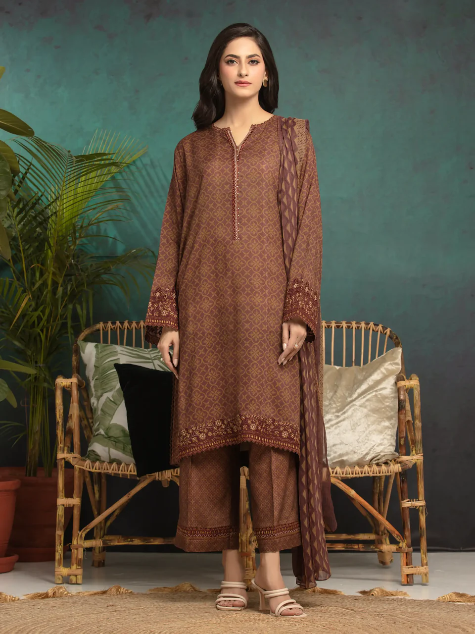 Royal Chestnut Unstitched Raw Silk Ensemble