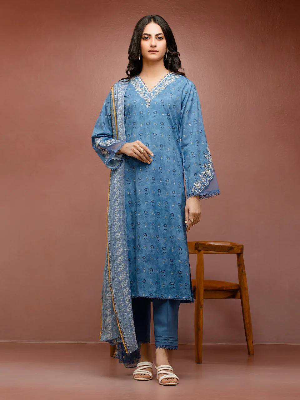 Azure Bloom Unstitched Cambric Ensemble