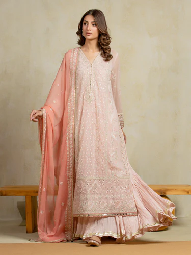 Blushing Petal Unstitched Chiffon Ensemble
