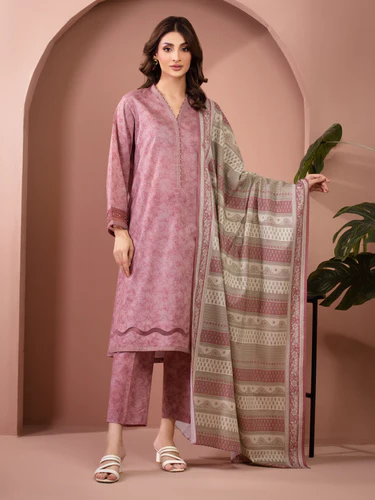 Dusky Rose Bloom Unstitched Lawn Ensemble